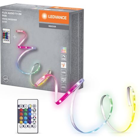 LEDVANCE FLEX AUDIO TV 2M LED-Streifen VR, weiß, 3,5W, 55lm, integrierter Sound-Receiver, RGB-Farbsensor, Fernbedienung, lange Lebensdauer, einfache Montage, USB-Anschluss, Schutzklasse IP20 (1/5)