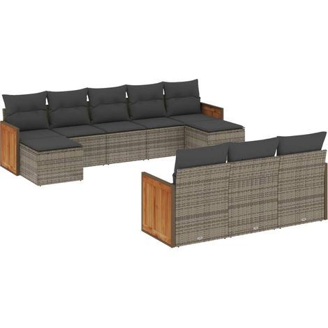 Maison Exclusive - Set Divano da Giardino 10 pz con Cuscini Grigio in Polyrattan (1/3)