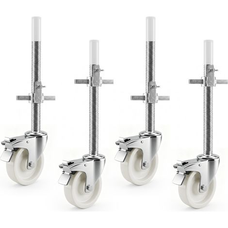 Roulette pour échafaudage–Roue Pivotante 150 mm avec Frein, Tige Ø38 mm,Hauteur 500 mm–Capacité 350 kg, Tige Réglable 370 mm – Certifiée EN 1004, Roue en Nylon Silencieux–pour Chantier et Construction (1/5)