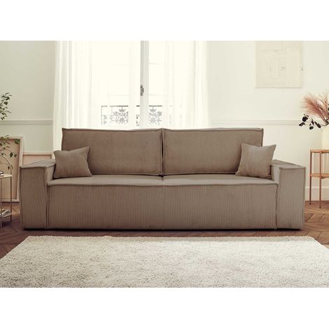 Bestmobilier – Canapé convertible 3 places avec coffre – Dossier rabattable – Revêtement en velours côtelé – Couchage 142x202 cm – Fabrication Europe (1/5)