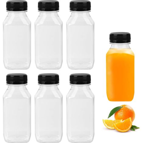 Pack de 7 petites bouteilles en plastique de 250 ml, bouteilles transparentes réutilisables avec bouchon, adaptées pour jus de gingembre, eau et smoothies. (1/5)