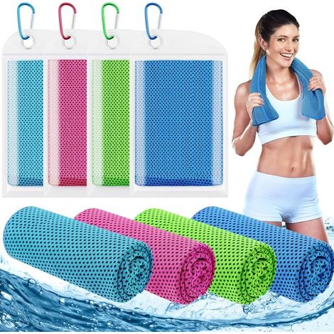 Lot de 4 serviettes rafraîchissantes en microfibre 100 × 30 cm, idéales pour fitness, randonnée, (1/2)