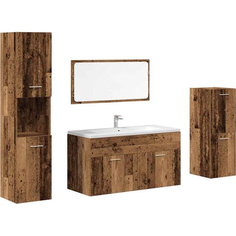 Juego de muebles de baño 4 piezas madera ingeniería envejecida vidaXL