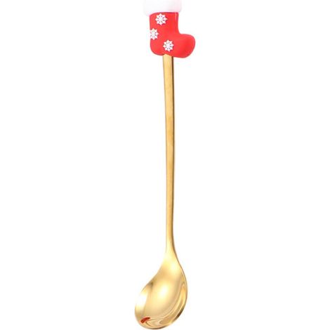 Cuchara de acero inoxidable, cucharilla de Papá Noel, cuchara dorada hecha a máquina - Calcetines navideños (1/5)