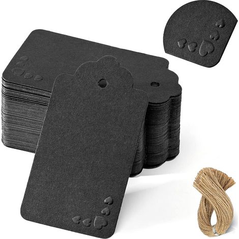 Set di etichette per regali, cartellini, biglietti, etichette nere CUORI x 125 (1/5)