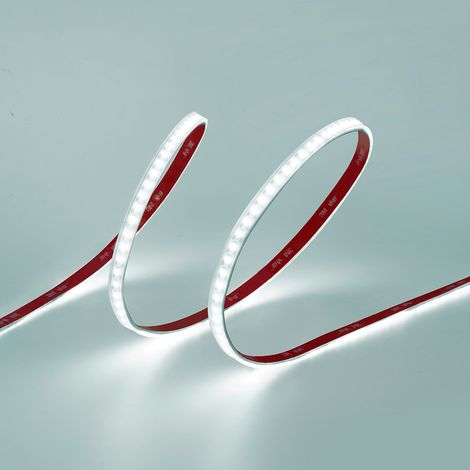 Weißes kaltes LED-Lichtband 6.400 K, selbstklebend, 5 m x 10 mm, 8 W/m, 100 Lm, 24 V DC