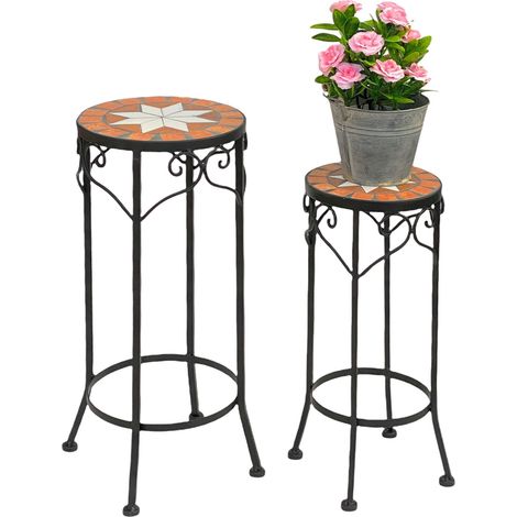 DanDiBo Blumenhocker Mosaik Rund 2er Set 46 und 54 cm Blumenständer 12011 Beistelltisch Pflanzenständer Mosaiktisch