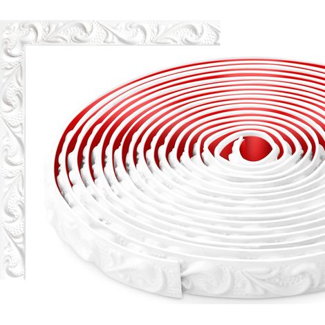Sollbry Bandes décoratives murales flexibles, bandes décoratives murales autocollantes, DIY moulure encadrement, pour armoires, bords de murs(Blanc,5mètres) (1/5)