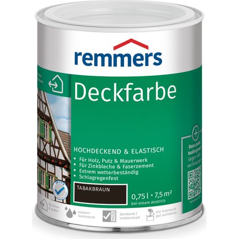 Remmers Deckfarbe tabakbraun, 0,75 Liter, Deckfarbe für innen und außen, Wetterschutzfarbe viele Untergründe, hochdeckend, wetterfest
