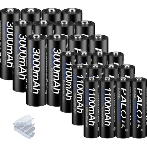 Wiederaufladbares Batterien-Set, Multi-Batterie-Ladegerät, LCD-Display, 12AA und 12AAA (1/2)