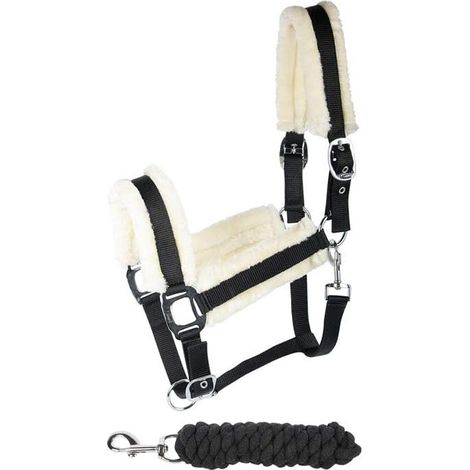 1 Set Licol Cheval Fourrure Tricot Noir Taille L Confort Résistant Équitation (1/2)