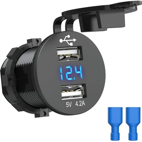 Cargador de coche con toma USB de 12 V y 5 V, 4,2 A, resistente al agua. Adaptador para encendedor de cigarrillos con voltímetro digital para motocicletas. (1/5)