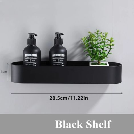 Étagère murale noire pour salle de bain (30 cm), panier de douche, étagère de rangement pour cuisine avec porte-serviettes et accessoires pour cosmétiques. (1/5)