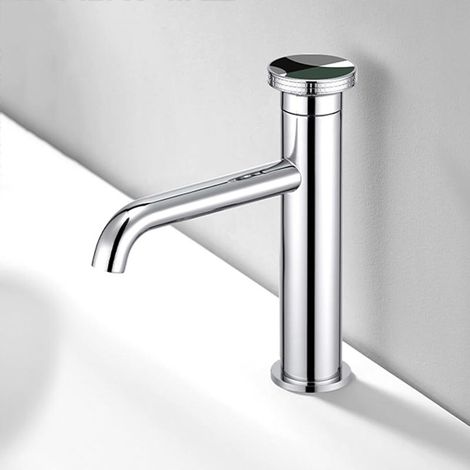 Mitigeur lavabo en laiton finition argent, robinet eau chaude froide installation facile pour salle de bain moderne (1/5)