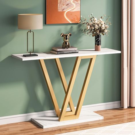 Tribesigns Mesa Consola, Mesa de Pasillo Industrial para Entrada, mesas de Entrada de 110 cm, Mesa de sofá Estrecha para Sala de Estar, Marco de Metal Estable y fácil de Montar (Blanco) (1/5)