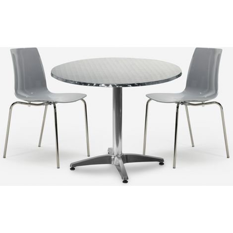 Ensemble d'extérieur 2 chaises design moderne table ronde 70 cm acier Remos - Gris (1/5)