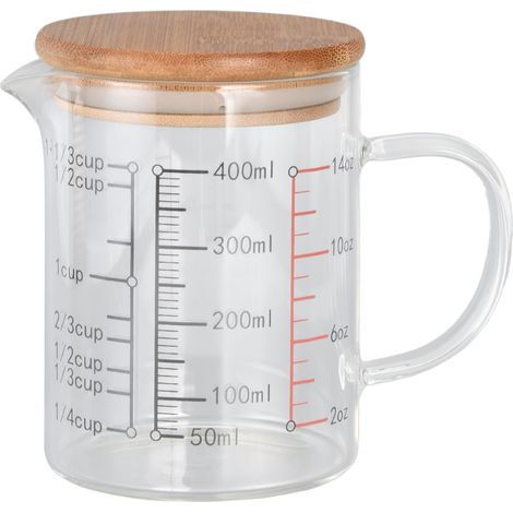 Messbecher aus Borosilikatglas mit V-förmigem Ausguss, gut sichtbaren Wasserstandsmarkierungen und komfortablem Griff, 400 ml (1/5)