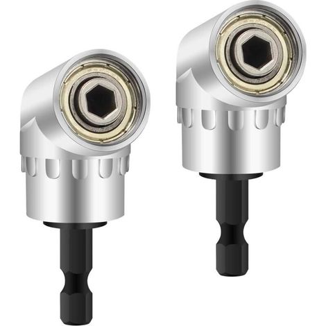 2-Piece Right Angle Drill Adapter, Angle Driver and Screwdriver, Drill Attachment with Magnetic Bit Holder, 6mm to 1/4 inch Quick Change Hex Shank.