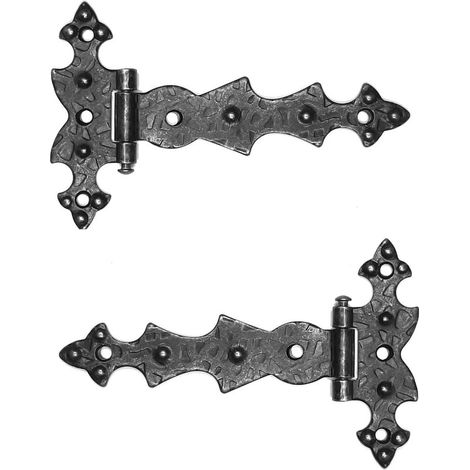 Set di 2 cerniere piatte in ferro battuto nero 70x105 mm – Stile retrò vintage – Per mobili antichi e ante di armadi (1/4)
