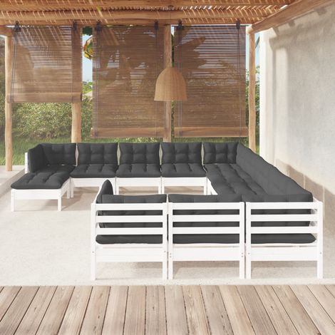 Muebles de jardín 12 pzas con cojines blanco madera de pino vidaXL (1/5)