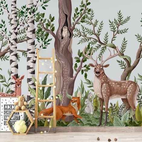 Papier peint panoramique Enfants - Animaux de la Forêt - 130 cm x 78 cm (1/4)