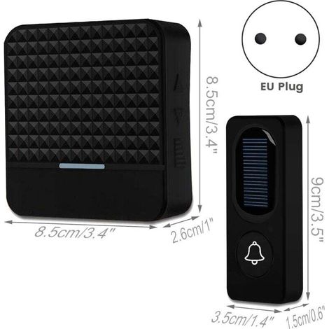 Solaire Sans Fil Sonnette Étanche IP65 300M Carillon Extérieur Chargeant Prise UE