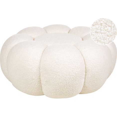 Puf moderno redondo dormitorio sala de estar reposapiés bouclé blanco crema Beaufort (1/5)