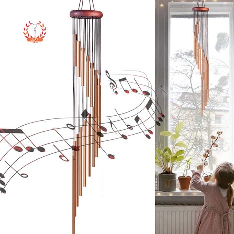MINKUROW Campanelli Eolici Per Esterni, Campanelli Eolici Commemorativi Da 90 Cm Con Ganci, 18 Campane A Vento In Tubo Di Lega Di Alluminio Con Design In Legno, Regalo Per Giardino, Patio, Cortile, De (1/5)