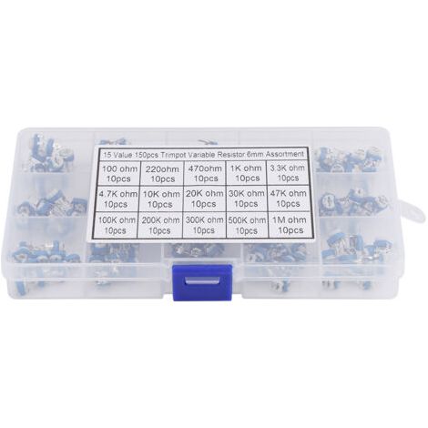 150 potentiomètres ajustables verticaux bleus et blancs de 100 ohms à 1 Mohm pour circuits imprimés. (1/5)