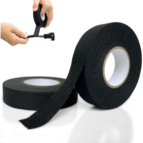 Nastro per cavi da 2 pezzi, nastro resistente al calore, nastro isolante, nastro adesivo per autoveicoli in tessuto antirumore, per cablaggi di cavi per auto, moto e casa (19 mm x 15 m) (1/5)