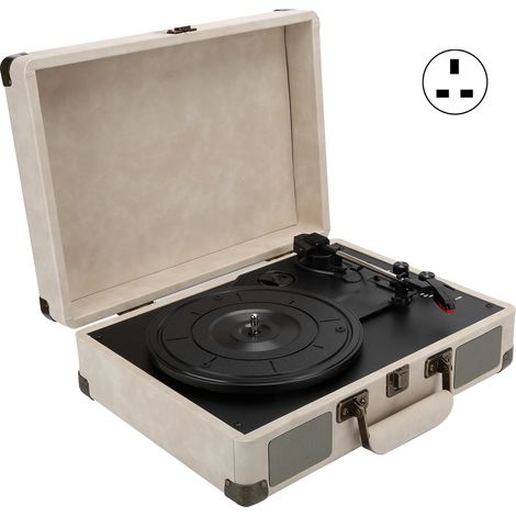 Tourne-disque Bluetooth 5.0 vinyle 33/45/78 tours portable beige 100-240V prise UK (1/5)