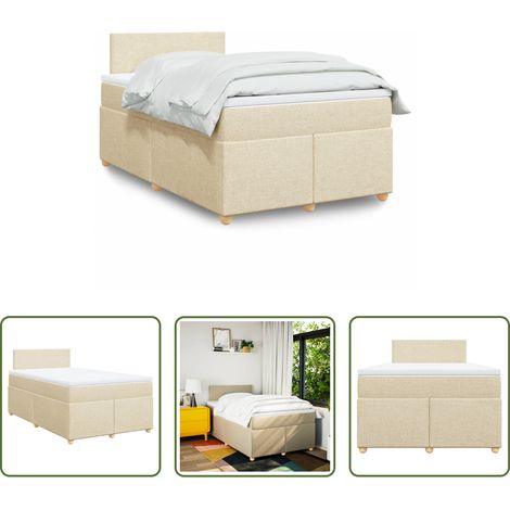 vidaXL Surmatelas - Sommier à lattes de lit avec matelas crème 120x190 cm tissu (1/5)