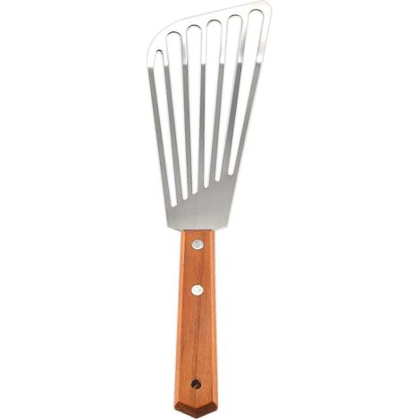 Spatule à poisson en inox, cuillère à friture métallique pour retourner aliments, ustensile de cuisine robuste, manche long, idéale pour poêle et grill, usage quotidien. (1/5)