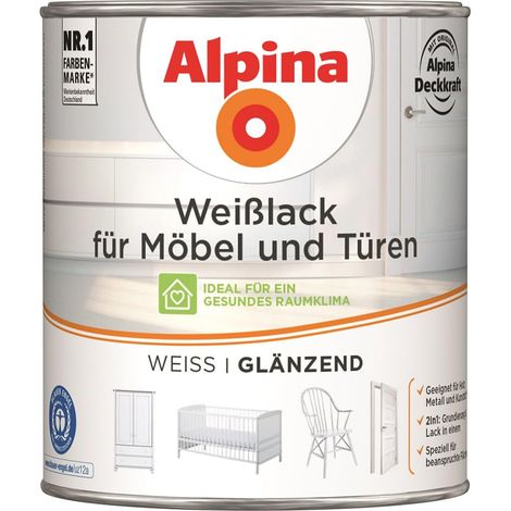 Alpina Weißlack für Möbel und Türen 2 l weiß glänzend Lack Möbellack Türenlack