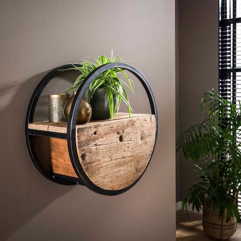 Étagère murale en bois et métal avec tiroir CERCLO3 (1/5)