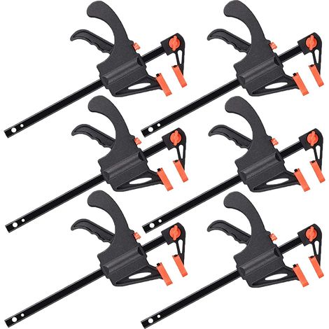 6 Pièces Serres-joints à Une Main, Pince à Barre à Cliquet, Rapide à Cliquet à Libération, Clamp Barre de Fixation pour Bois, Collier Serrage Plastique - 4 Pouces