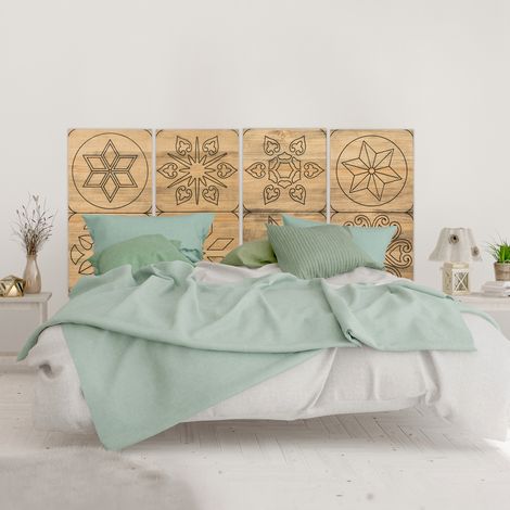 Cabecero de 4 piezas diseño hidráulico CU301 CU302 CU303 y CU304 160x80cm en madera maciza de pino con acabado efecto vintage Box Furniture (1/4)