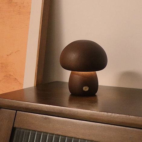Wiederaufladbare LED-Holzpilzlampe mit USB-Anschluss, sanftes Licht für Dekoration und Reisen – 19 cm, Kaffeebraun, 480 g (1/5)