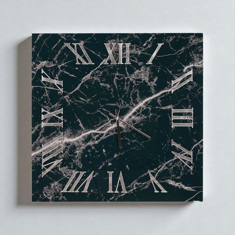 Orologio quadrato effetto marmo in vetro temperato Nero 65x65 cm - WALM (1/2)