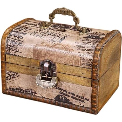 Boîte de rangement à bijoux en bois avec poignée – Organiseur de collier en bois massif pour commode, table de nuit, étui de voyage compact pour boucles d'oreilles et accessoires, marron (1/5)