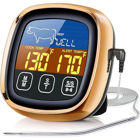 Digitales Fleischthermometer zum Kochen, großer LCD-Touchscreen, Sofortablesung mit Hintergrundbeleuchtung, lange Sonde, Garzeitschaltuhr. (1/5)