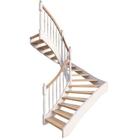 Dolle Geschosstreppe Estoril Geradelaufend 252-280cm GH Eiche weiß Geländer Holz gedrechselt mit Kugel (1/3)
