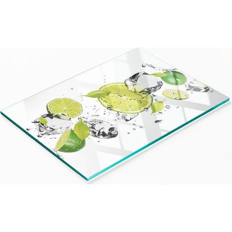 Tabla de cocina de vidrio duradera y elegante con estampado de lima y agua, 80x52 cm. (1/5)