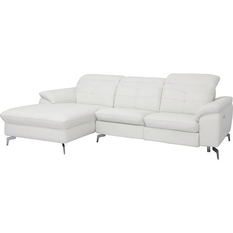 Divano angolare relax elettrico in pelle di bufalo Bianco - Angolo a sinistra - LISMORE (1/5)