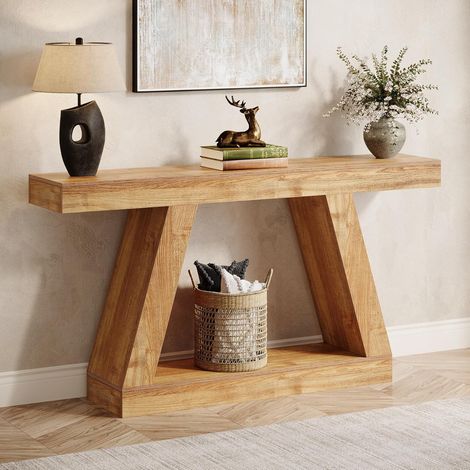 Tribesigns – Table console d'entrée 140 x 30 x 80 cm – Bois de ferme marron – Rangement intégré pour entrée, salon, couloir – Style rustique