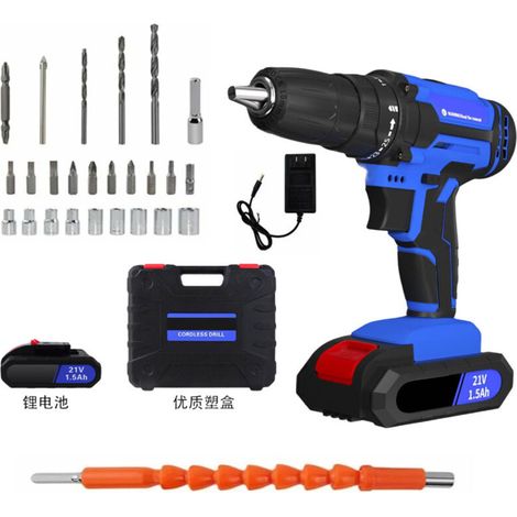 Perceuse sans fil 21v perceuse sans fil, ensemble de 26 perceuses sans fil avec 1 perceuse sans fil, 45nm, lampe LED et boîtier (1/4)