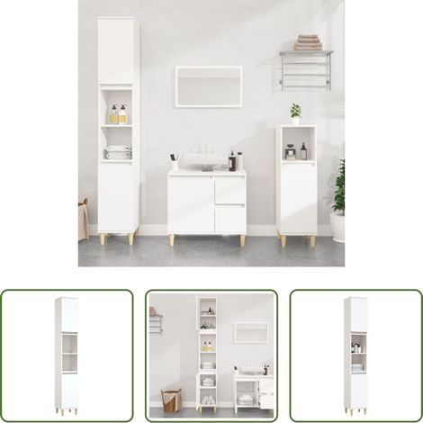 Holzschrank - Badschrank Weiß 30x30x190 cm Holzwerkstoff (1/5)