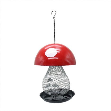 Mangeoire à colibris en forme de champignon, mangeoire à oiseaux suspendue en métal rouge (1/5)
