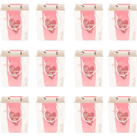 12 Sacs Cadeaux "Marry Me" Cœurs Dorés Rose Gold Lettres Poignées Douces Réutilisables pour Mariage Fiançailles (1/5)