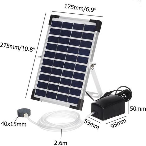 Solarbetriebenes Luftpumpen-Set, 5-W-Solarpanel, Luftpumpe, Luftschläuche und Belüftungssteine für den Gartenteich (1/5)